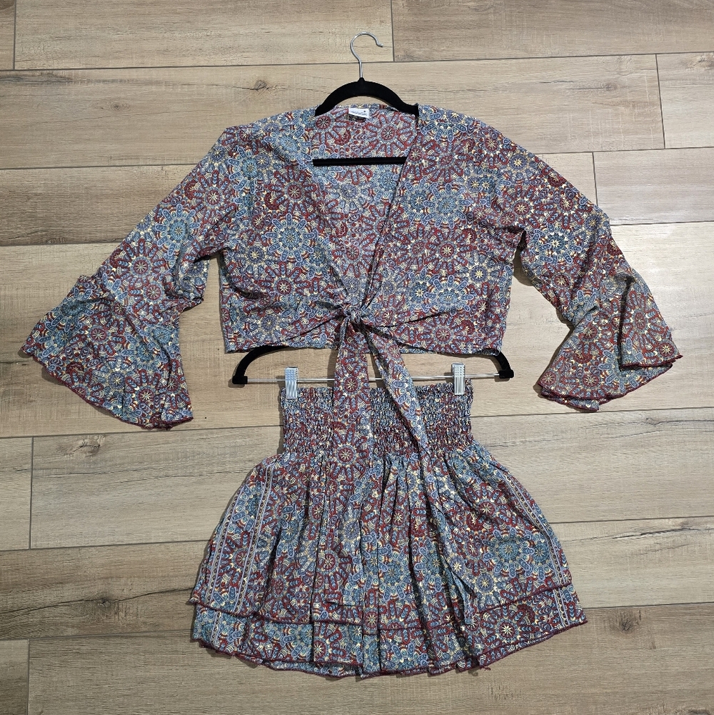 Front Tie-Front Crop Top and Skirt Set